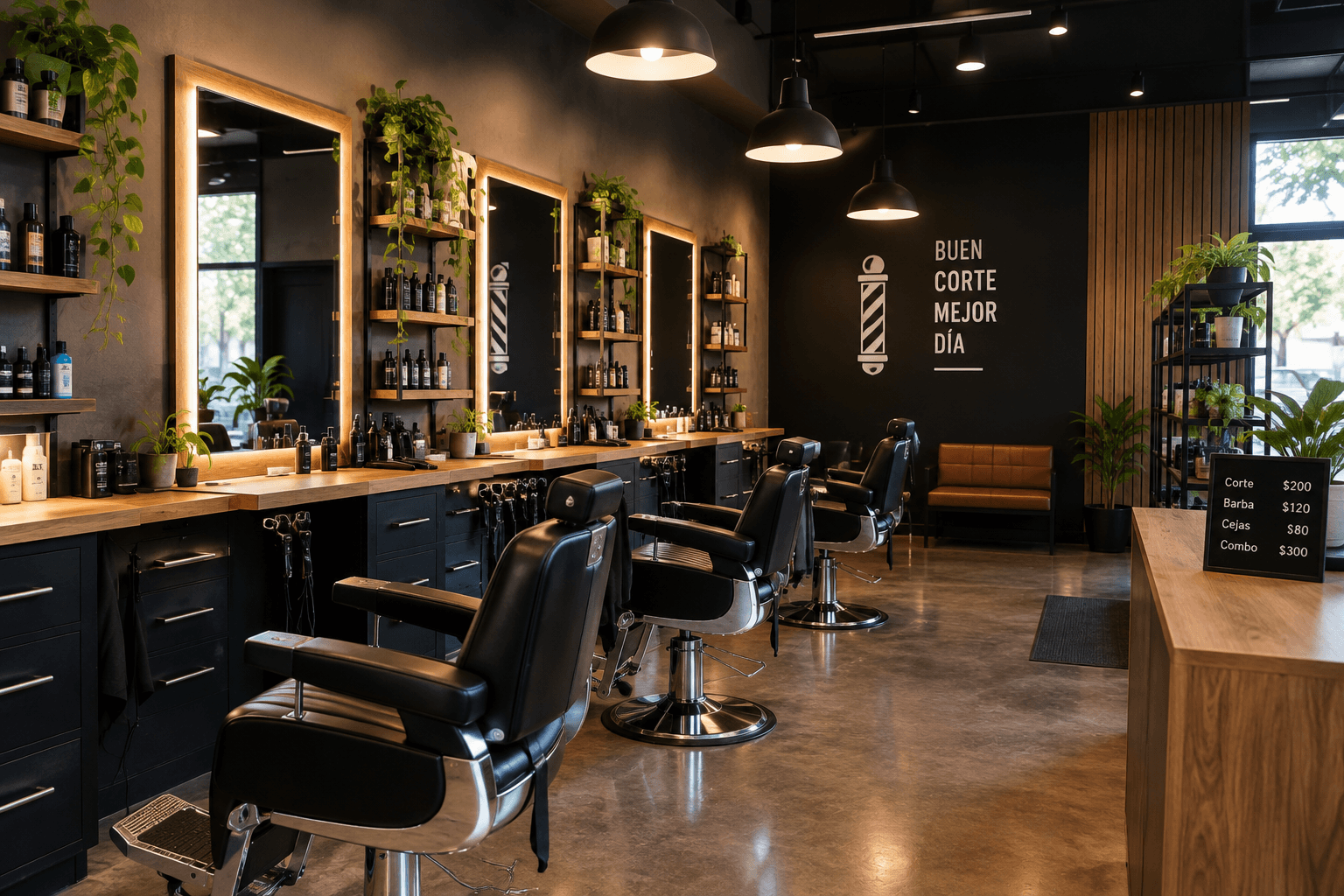 Interior de una barbería moderna, lista para recibir clientes